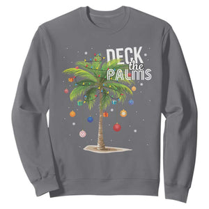 Hawaiian Christmas Sweatshirt Deck The Palms Christmas Palm Tree Beach Family Vacation TS10 Charcoal Print Your Wear