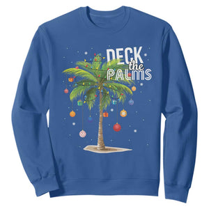 Hawaiian Christmas Sweatshirt Deck The Palms Christmas Palm Tree Beach Family Vacation TS10 Royal Blue Print Your Wear