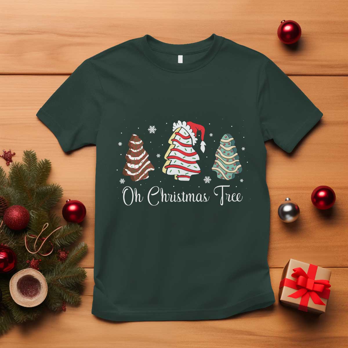 Funny Oh Christmas Tree Cakes T Shirt TS10 Dark Forest Green Print Your Wear