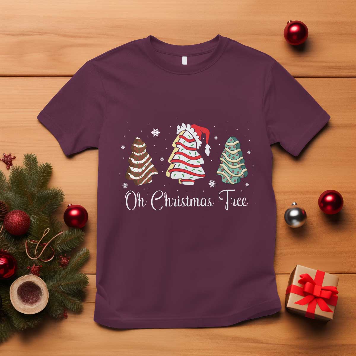 Funny Oh Christmas Tree Cakes T Shirt TS10 Maroon Print Your Wear
