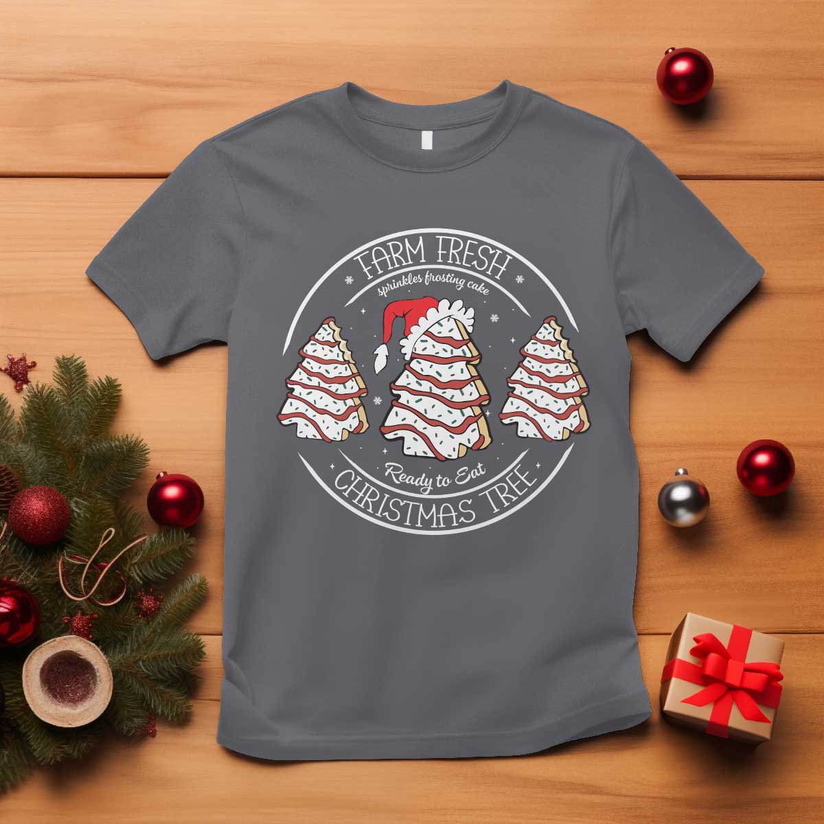 Farm Fresh Christmas Tree T Shirt Tree Cake Holiday Baking Crew TS10 Charcoal Print Your Wear