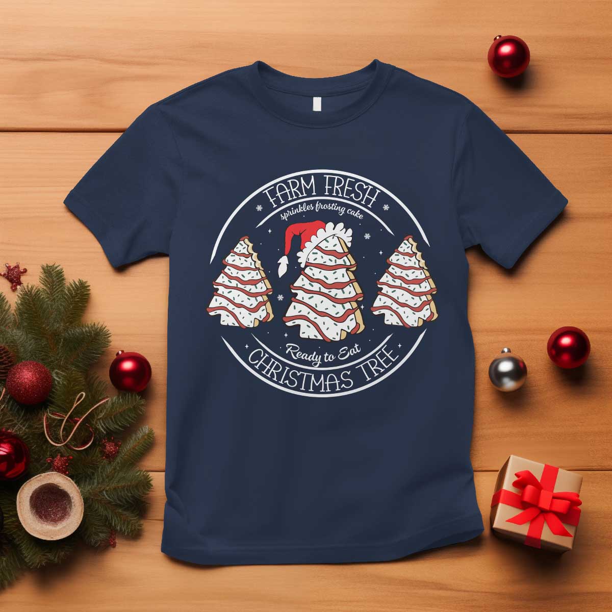 Farm Fresh Christmas Tree T Shirt Tree Cake Holiday Baking Crew TS10 Navy Print Your Wear