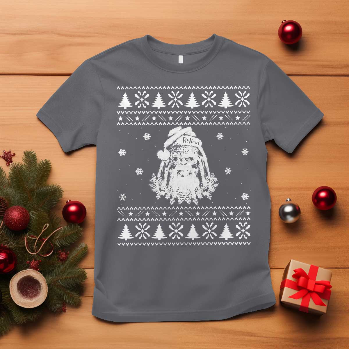 Bigfoot Santa Claus T Shirt Funny Ugly Xmas Sasquatch Lovers TS10 Charcoal Print Your Wear