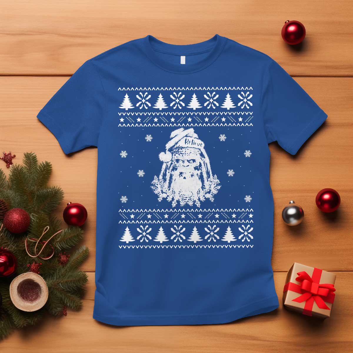 Bigfoot Santa Claus T Shirt Funny Ugly Xmas Sasquatch Lovers TS10 Royal Blue Print Your Wear