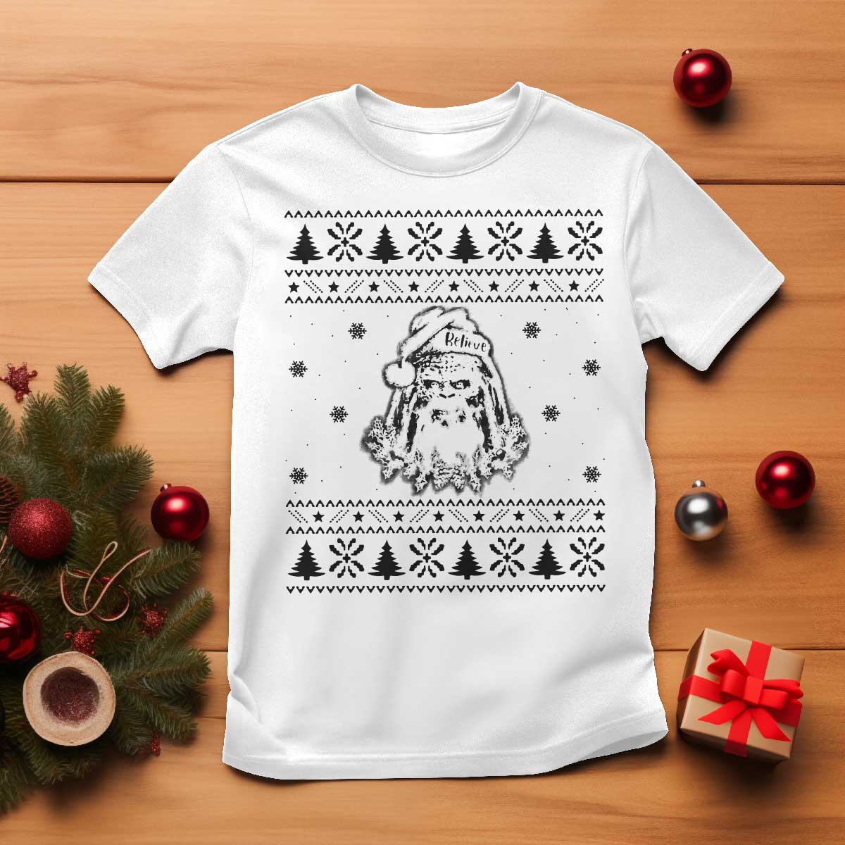 Bigfoot Santa Claus T Shirt Sasquatch Lovers Funny Xmas Ugly TS10 White Print Your Wear