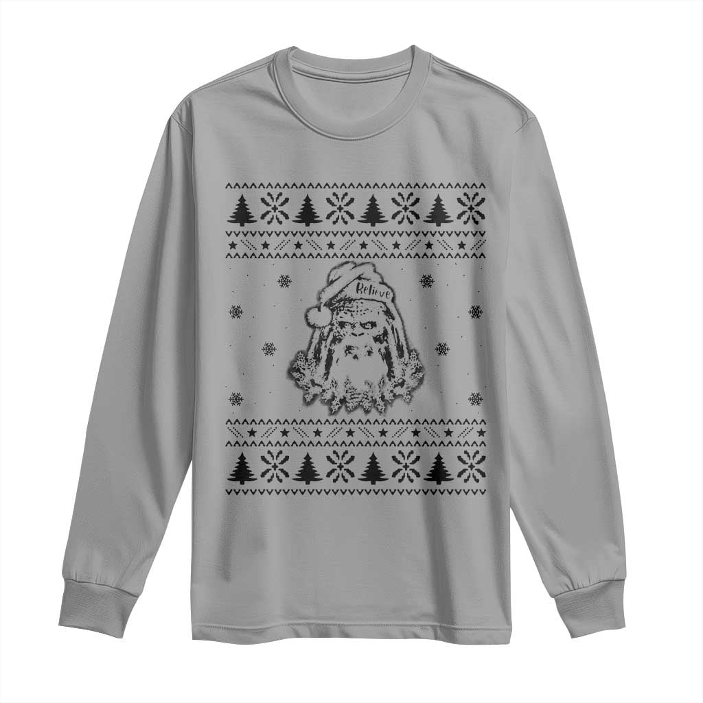 Bigfoot Santa Claus Long Sleeve Shirt Sasquatch Lovers Funny Xmas Ugly TS10 Sport Gray Print Your Wear