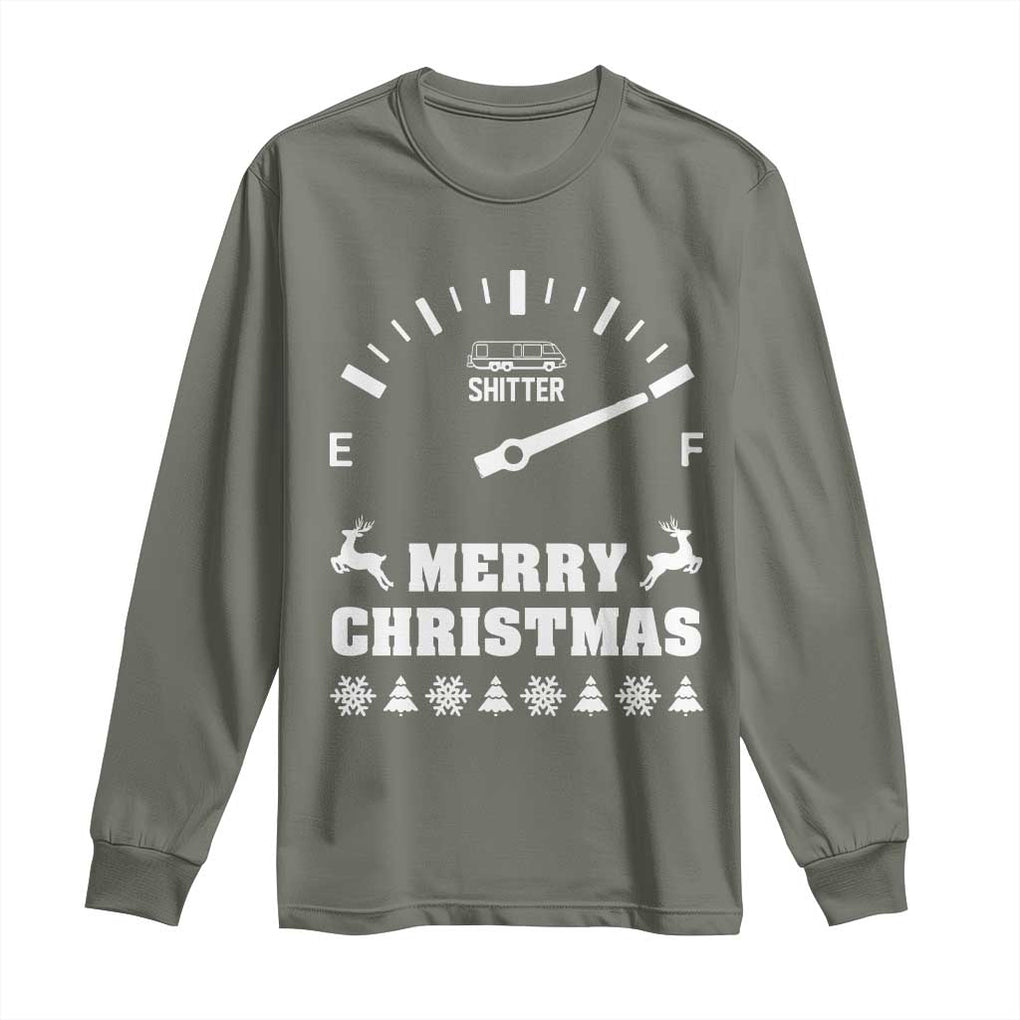 Merry Christmas Shitter's Full Long Sleeve Shirt Funny Ugly Christmas Sweater TS10 Military Green Print Your Wear