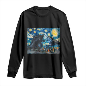 Godzilla Versus Moo Deng Long Sleeve Shirt Vintage Van Gogh Starry Night TS10 Black Print Your Wear