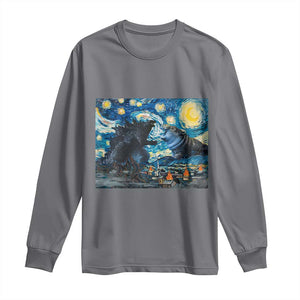 Godzilla Versus Moo Deng Long Sleeve Shirt Vintage Van Gogh Starry Night TS10 Charcoal Print Your Wear