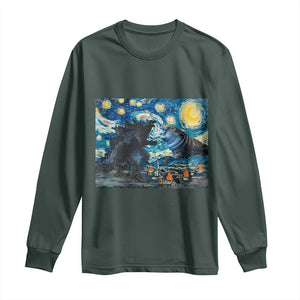 Godzilla Versus Moo Deng Long Sleeve Shirt Vintage Van Gogh Starry Night TS10 Dark Forest Green Print Your Wear