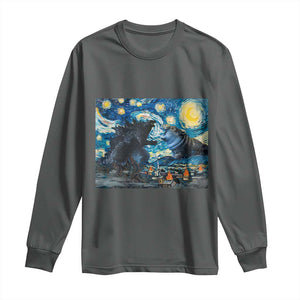 Godzilla Versus Moo Deng Long Sleeve Shirt Vintage Van Gogh Starry Night TS10 Dark Heather Print Your Wear