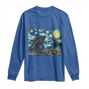 Godzilla Versus Moo Deng Long Sleeve Shirt Vintage Van Gogh Starry Night TS10 Royal Blue Print Your Wear