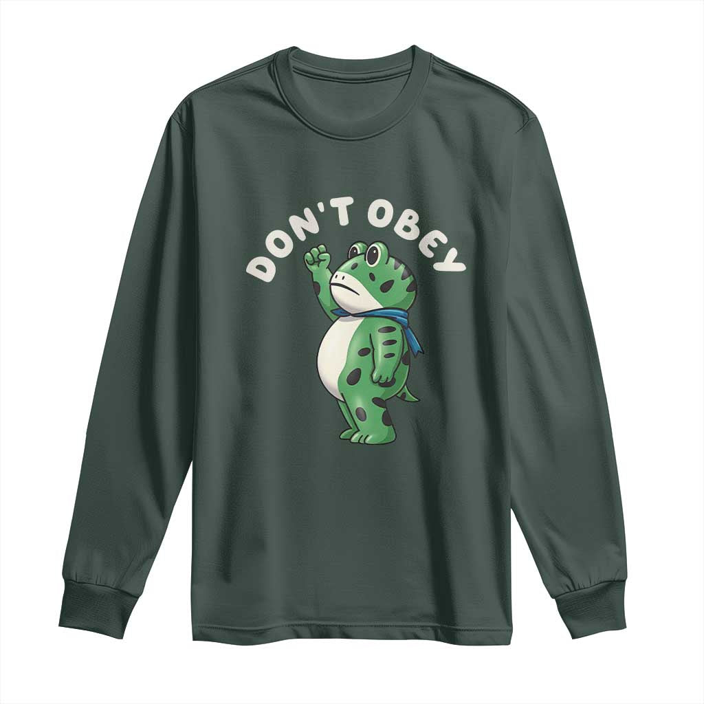 Portland Frog Long Sleeve Shirt Don't Obey Inflatable Costume Protest TS10 Dark Forest Green Print Your Wear