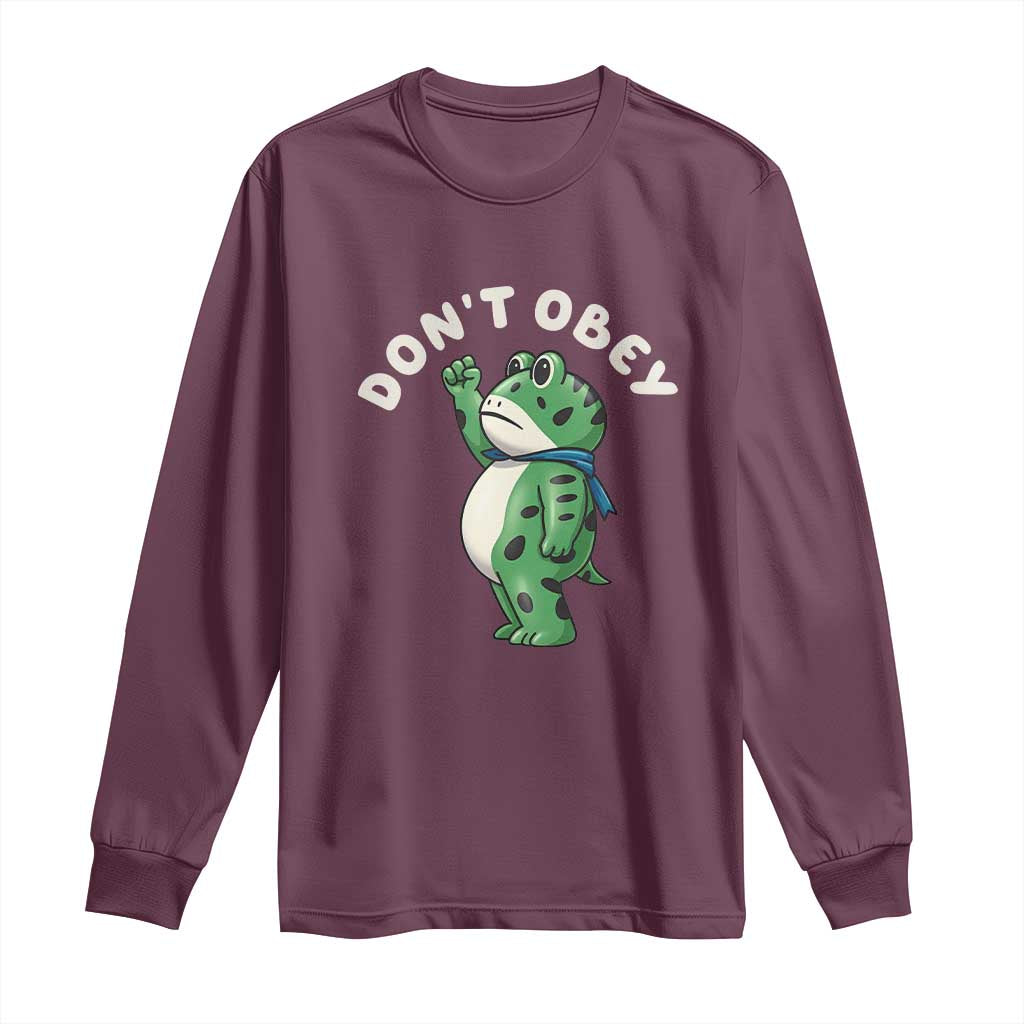 Portland Frog Long Sleeve Shirt Don't Obey Inflatable Costume Protest TS10 Maroon Print Your Wear