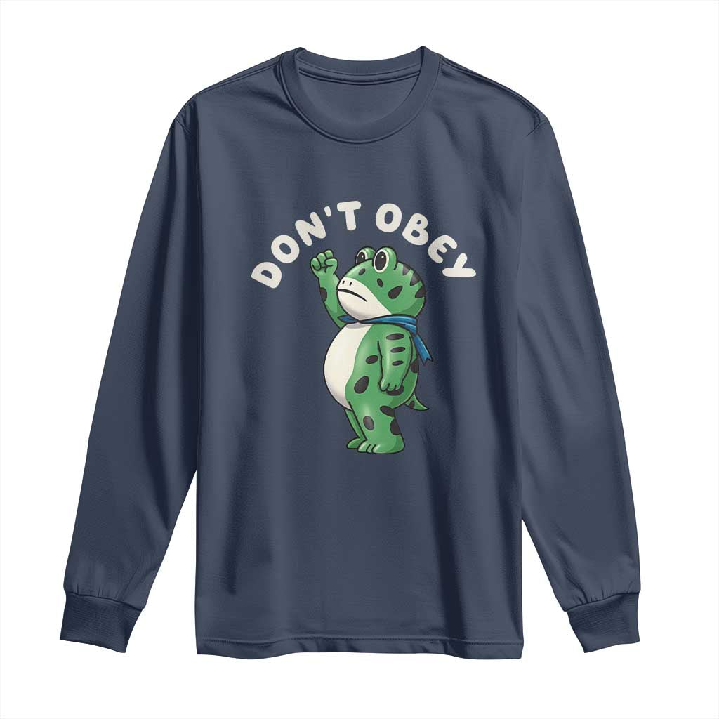 Portland Frog Long Sleeve Shirt Don't Obey Inflatable Costume Protest TS10 Navy Print Your Wear