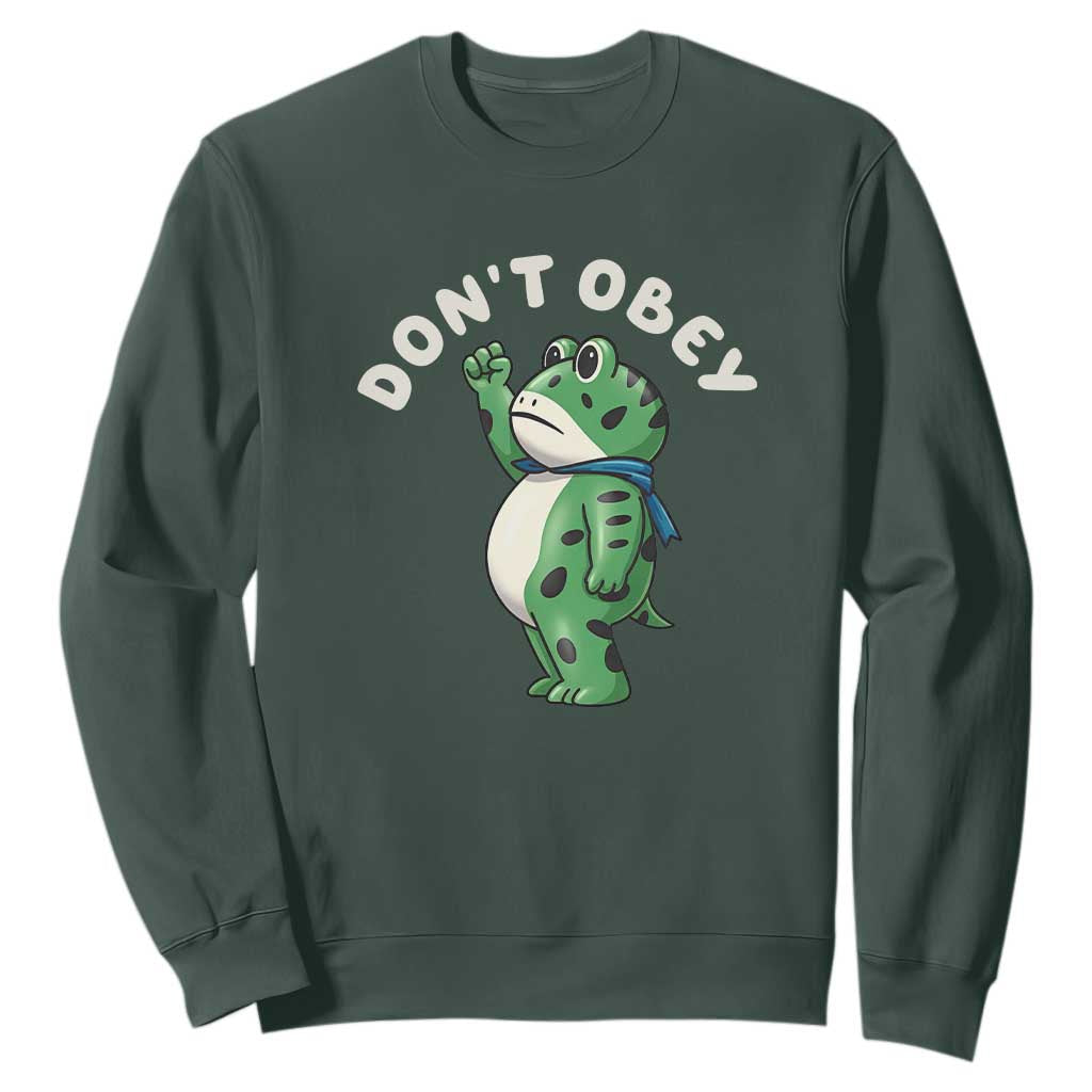 Portland Frog Sweatshirt Don't Obey Inflatable Costume Protest TS10 Dark Forest Green Print Your Wear