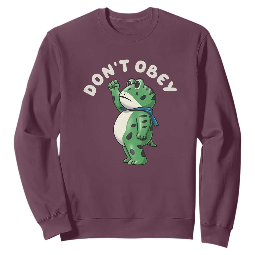 Portland Frog Sweatshirt Don't Obey Inflatable Costume Protest TS10 Maroon Print Your Wear