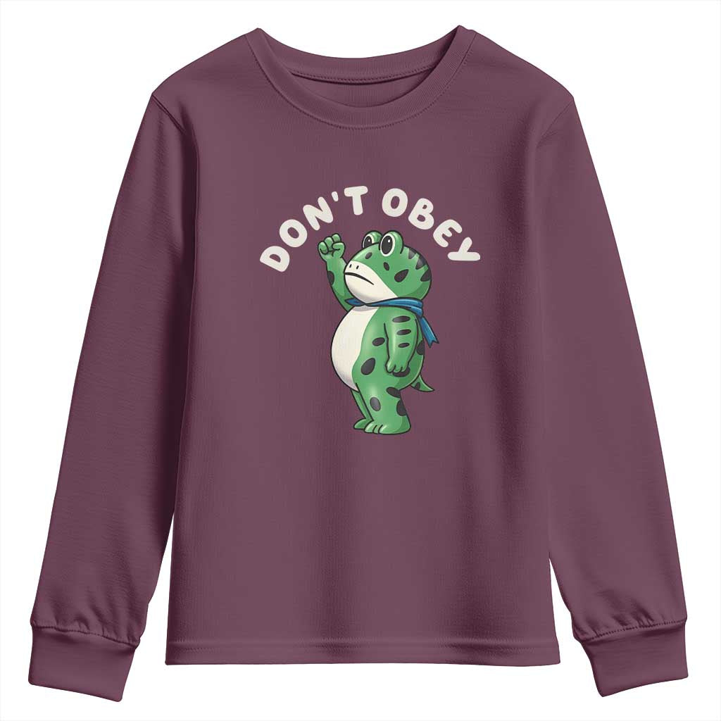 Portland Frog Youth Sweatshirt Don't Obey Inflatable Costume Protest TS10 Maroon Print Your Wear