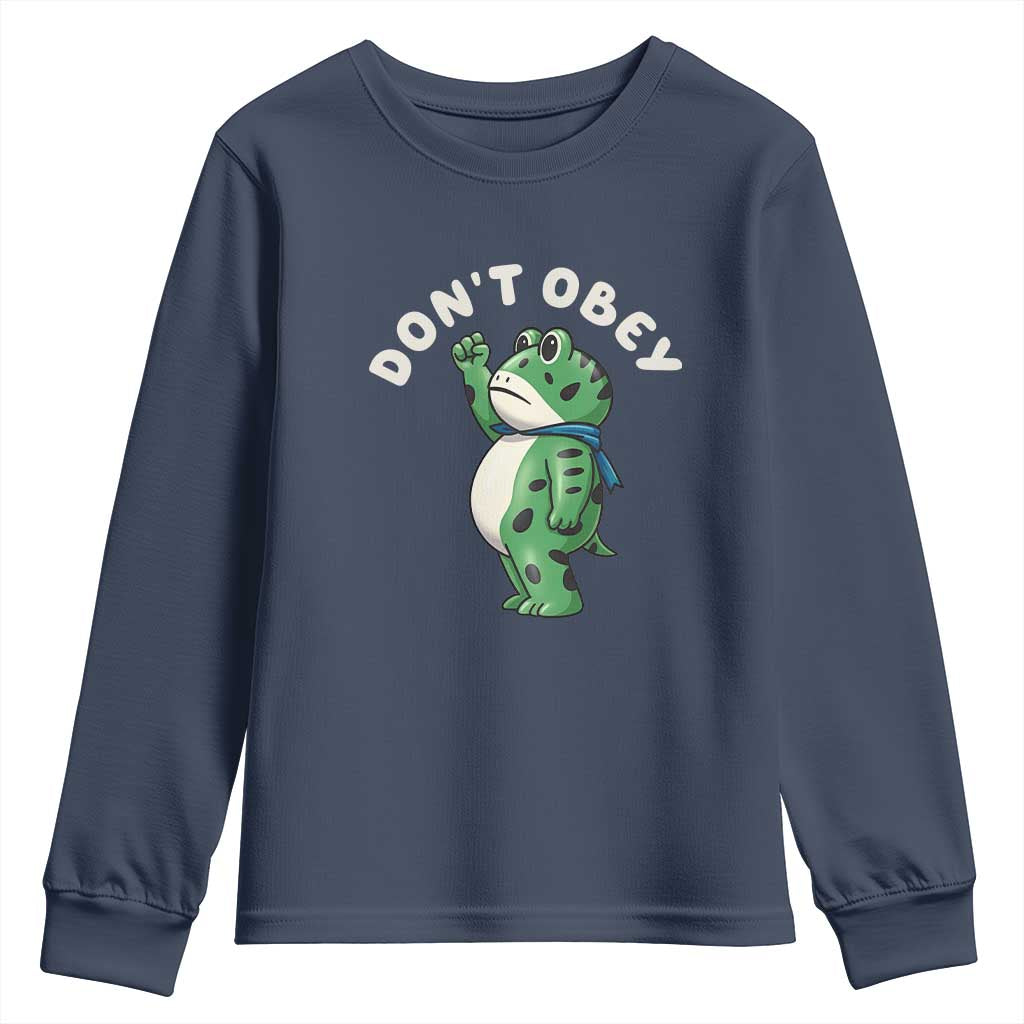 Portland Frog Youth Sweatshirt Don't Obey Inflatable Costume Protest TS10 Navy Print Your Wear