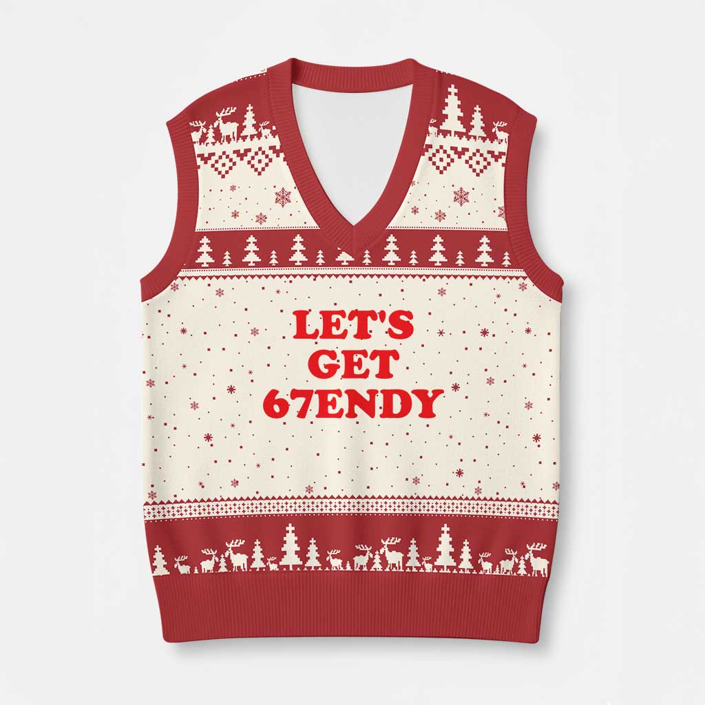 Let's Get Sendy 67 V-Neck Knit Sweater Vest Funny 6 7 Six Seven 6 7endy Meme TS10 Beige Red Print Your Wear