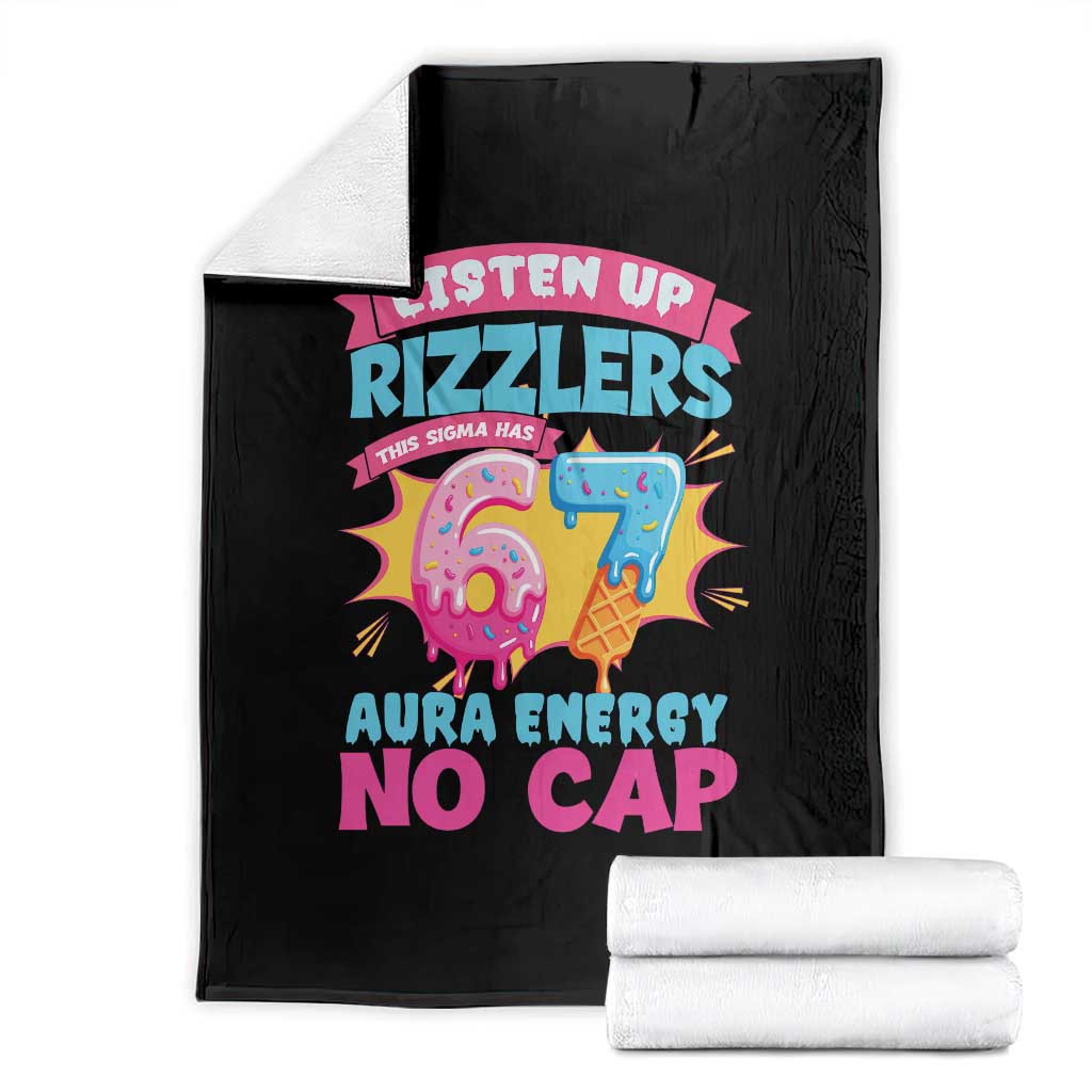 Listen Up Rizzlers This Sigma Has 67 Aura Energy Six Seven Throw Blanket Baseball Drip Number 67 TS10 Black Print Your Wear