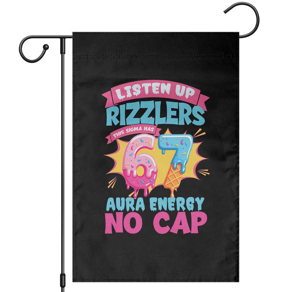 Listen Up Rizzlers This Sigma Has 67 Aura Energy Six Seven Garden Flag Baseball Drip Number 67 TS10 Black Print Your Wear