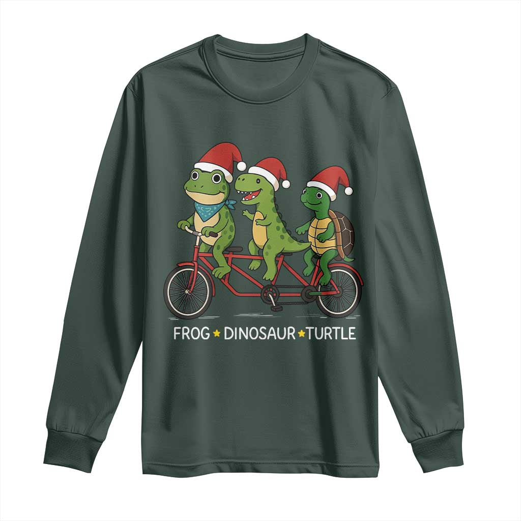 Subtle FDT Christmas Long Sleeve Shirt Frog Dinosaur Turtle Political Satire TS10 Dark Forest Green Print Your Wear