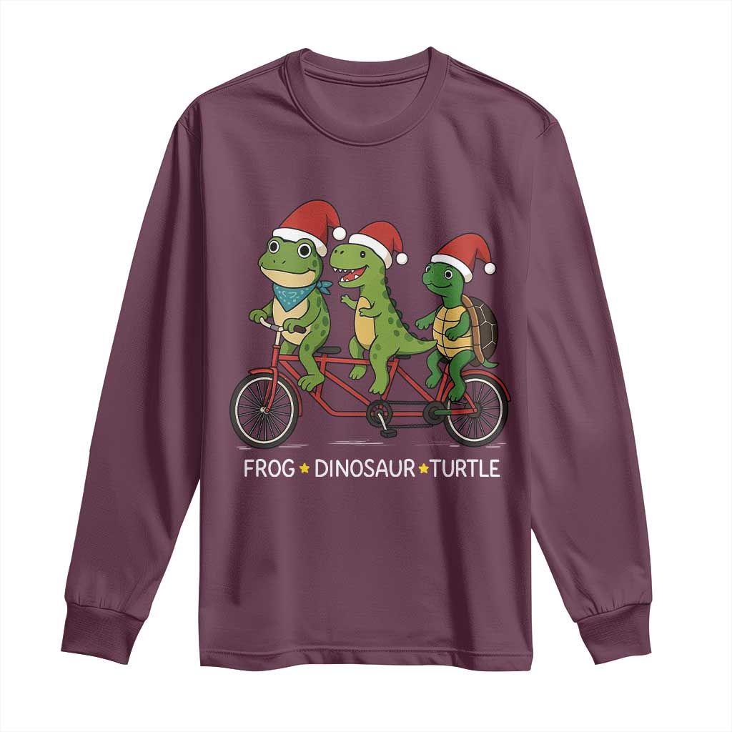 Subtle FDT Christmas Long Sleeve Shirt Frog Dinosaur Turtle Political Satire TS10 Maroon Print Your Wear