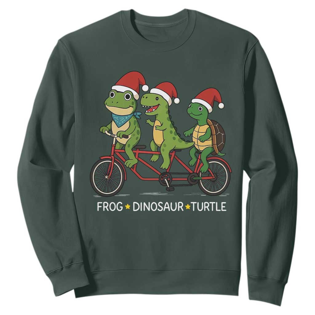 Subtle FDT Christmas Sweatshirt Frog Dinosaur Turtle Political Satire TS10 Dark Forest Green Print Your Wear
