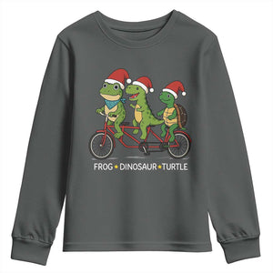 Subtle FDT Christmas Youth Sweatshirt Frog Dinosaur Turtle Political Satire TS10 Dark Heather Print Your Wear