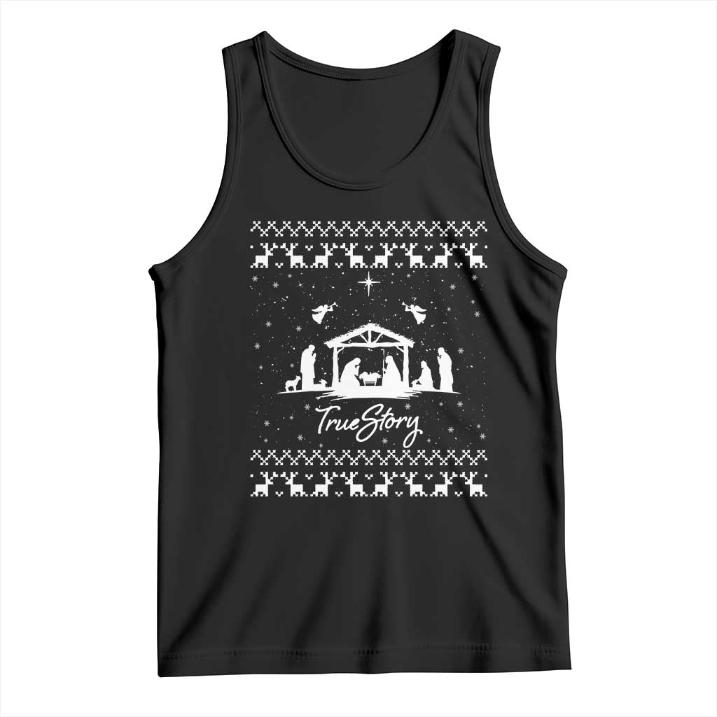 Nativity Scene Christmas Tank Top Christian True Story Jesus Birth Ugly Xmas TS10 Black Print Your Wear