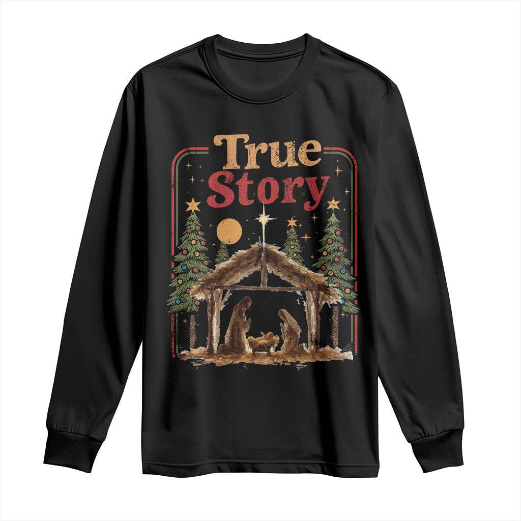 Vintage Nativity Scene Long Sleeve Shirt Christian Christmas True Story Jesus Birth TS10 Black Print Your Wear