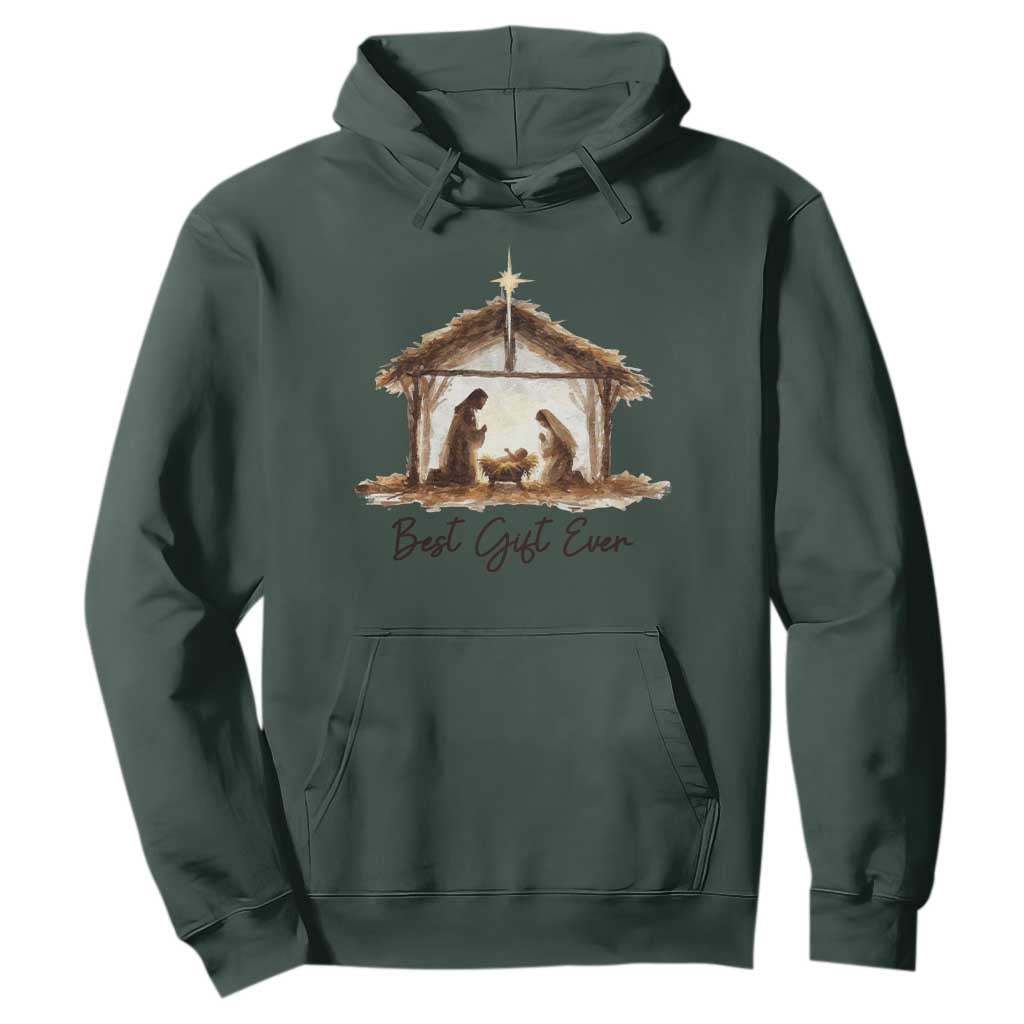 Nativity Scene Hoodie Christian Christmas Jesus Best Gift Ever TS10 Dark Forest Green Print Your Wear