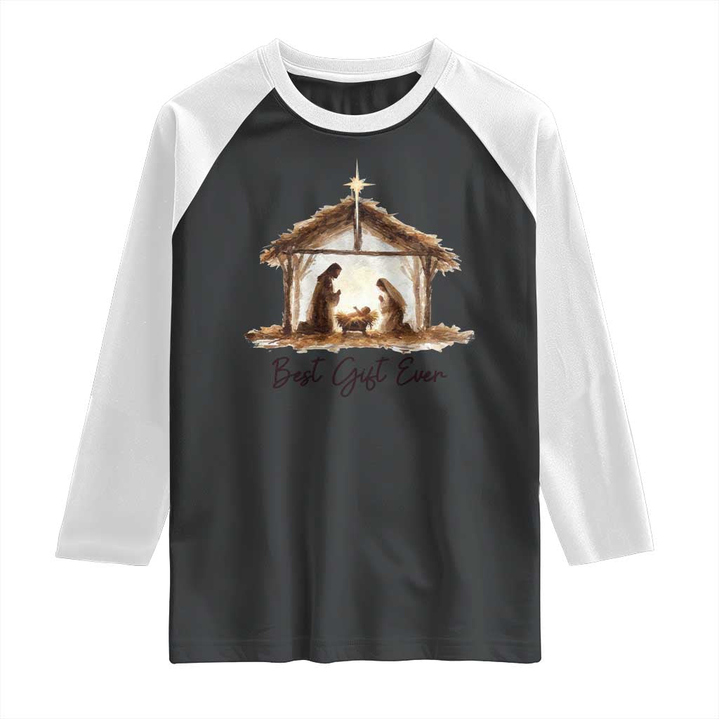 Nativity Scene Raglan Shirt Christian Christmas Jesus Best Gift Ever TS10 Black White Print Your Wear