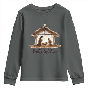 Nativity Scene Youth Sweatshirt Christian Christmas Jesus Best Gift Ever TS10 Dark Heather Print Your Wear