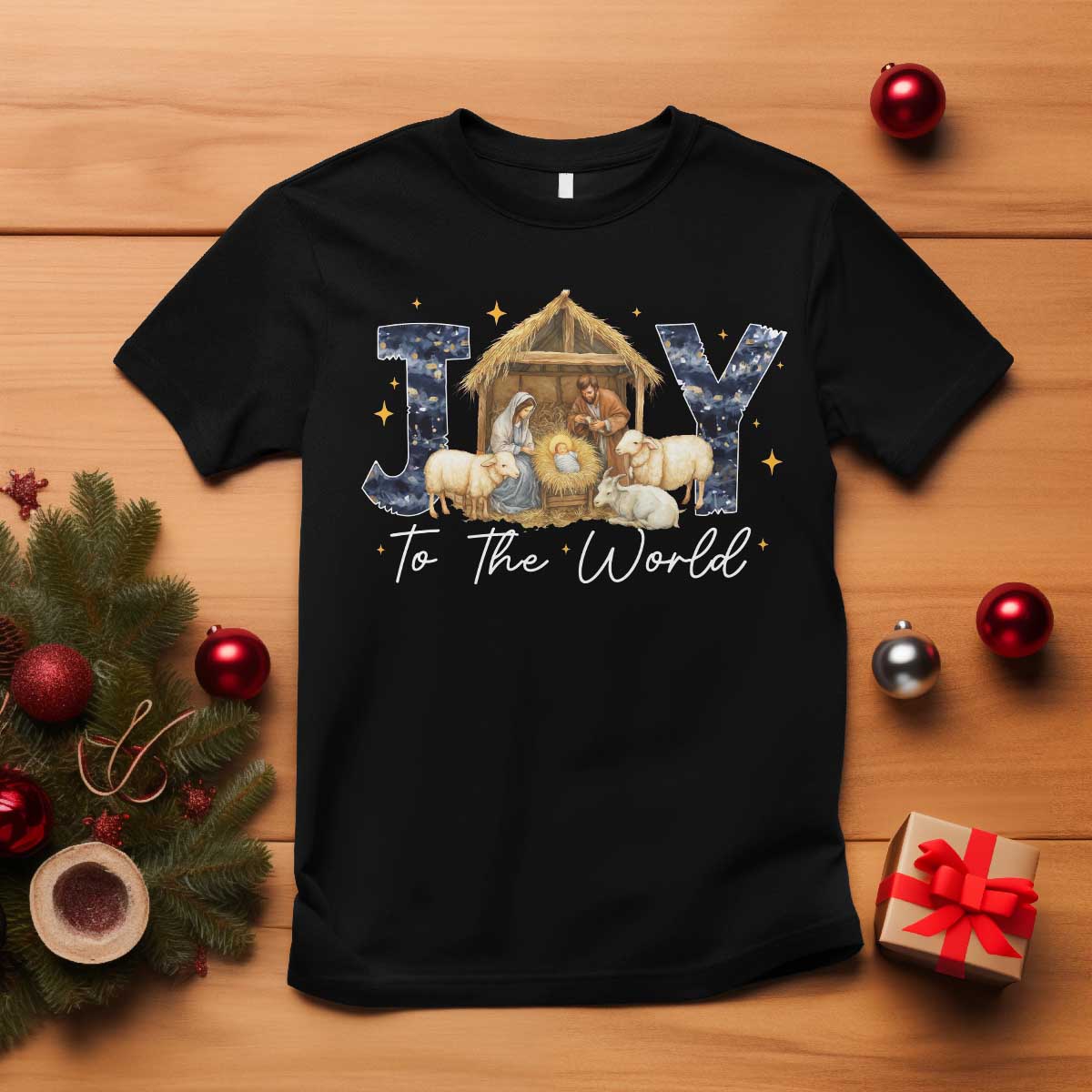 Nativity Scene T Shirt Christian Christmas Jesus Joy To The World TS10 Black Print Your Wear