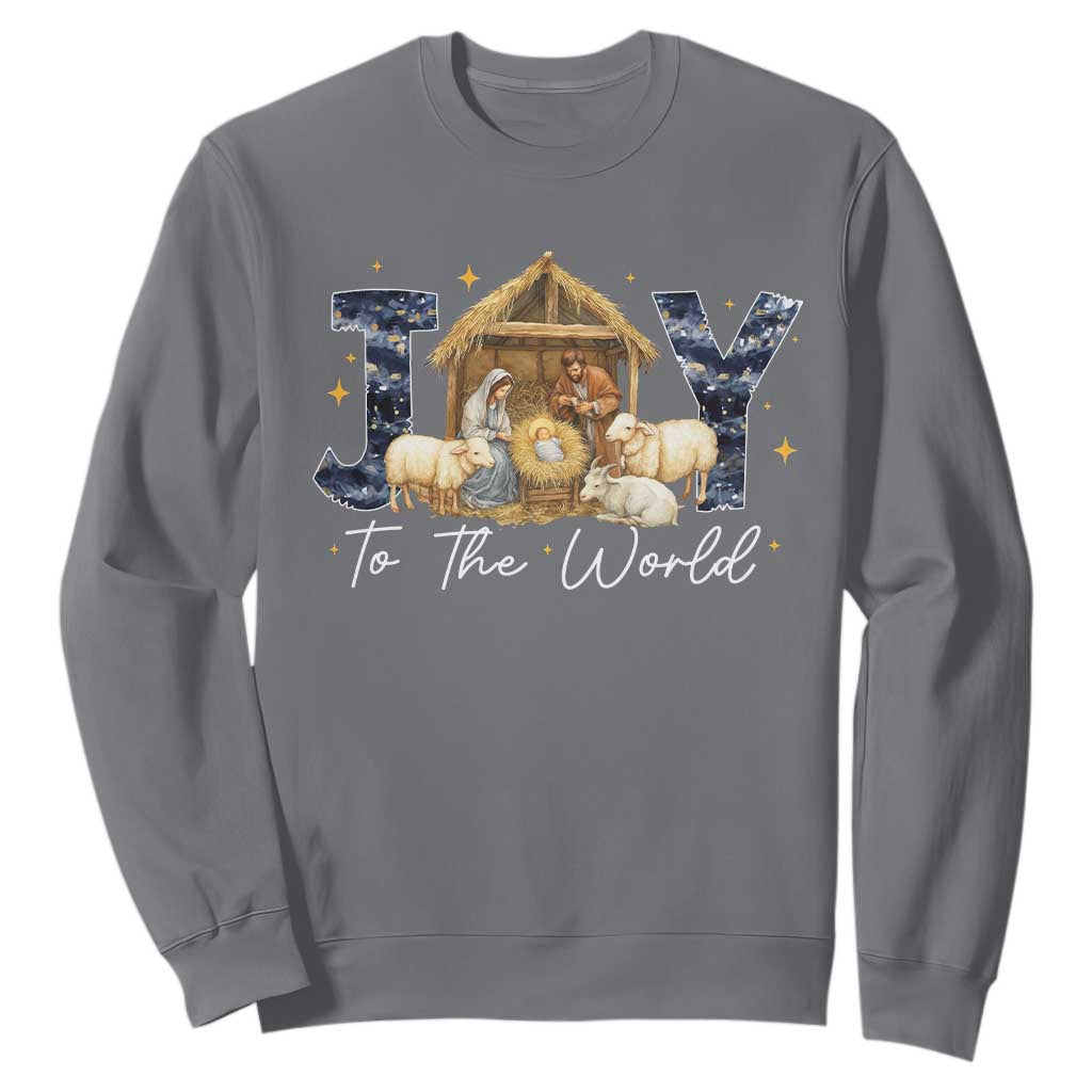 Nativity Scene Sweatshirt Christian Christmas Jesus Joy To The World TS10 Charcoal Print Your Wear