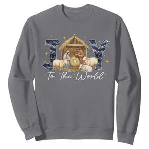 Nativity Scene Sweatshirt Christian Christmas Jesus Joy To The World TS10 Charcoal Print Your Wear