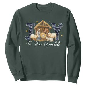 Nativity Scene Sweatshirt Christian Christmas Jesus Joy To The World TS10 Dark Forest Green Print Your Wear
