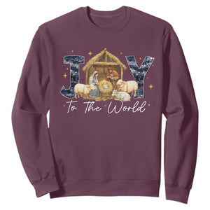 Nativity Scene Sweatshirt Christian Christmas Jesus Joy To The World TS10 Maroon Print Your Wear