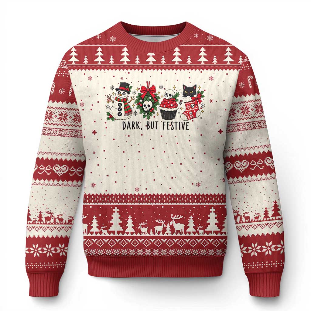 Dark But Festive Goth Xmas Ugly Christmas Sweater Black Cat Spooky Holiday Gift For Goth Girl