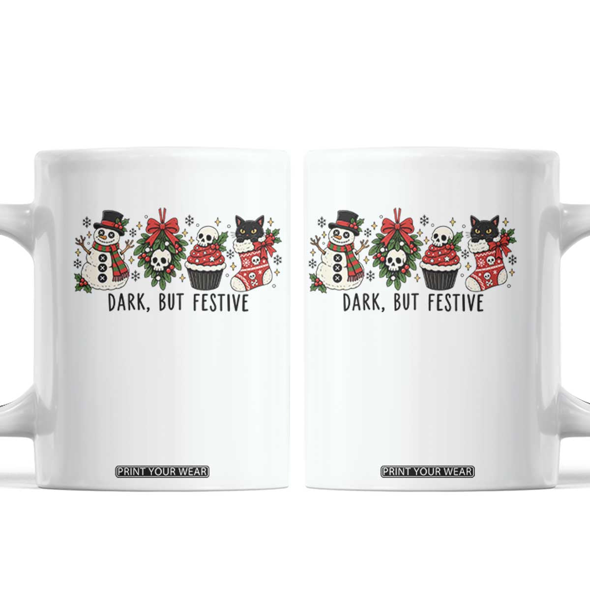 Dark But Festive Goth Christmas Coffee Mug Black Cat Spooky Holiday Gift For Goth Girl