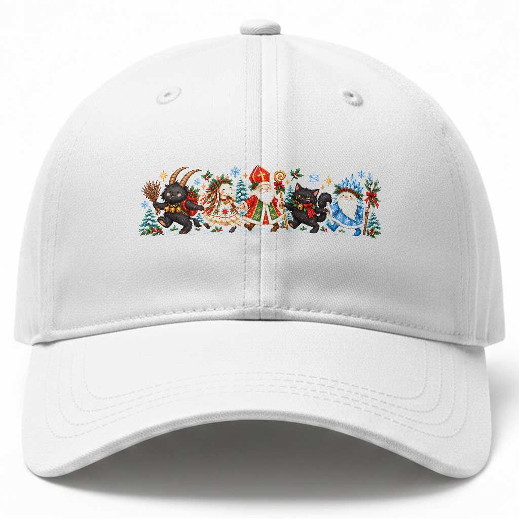Christmas Folklore Baseball Cap Krampus Yule Cat Mari Lwyd Jack Frost St Nick Dark Holiday Graphic