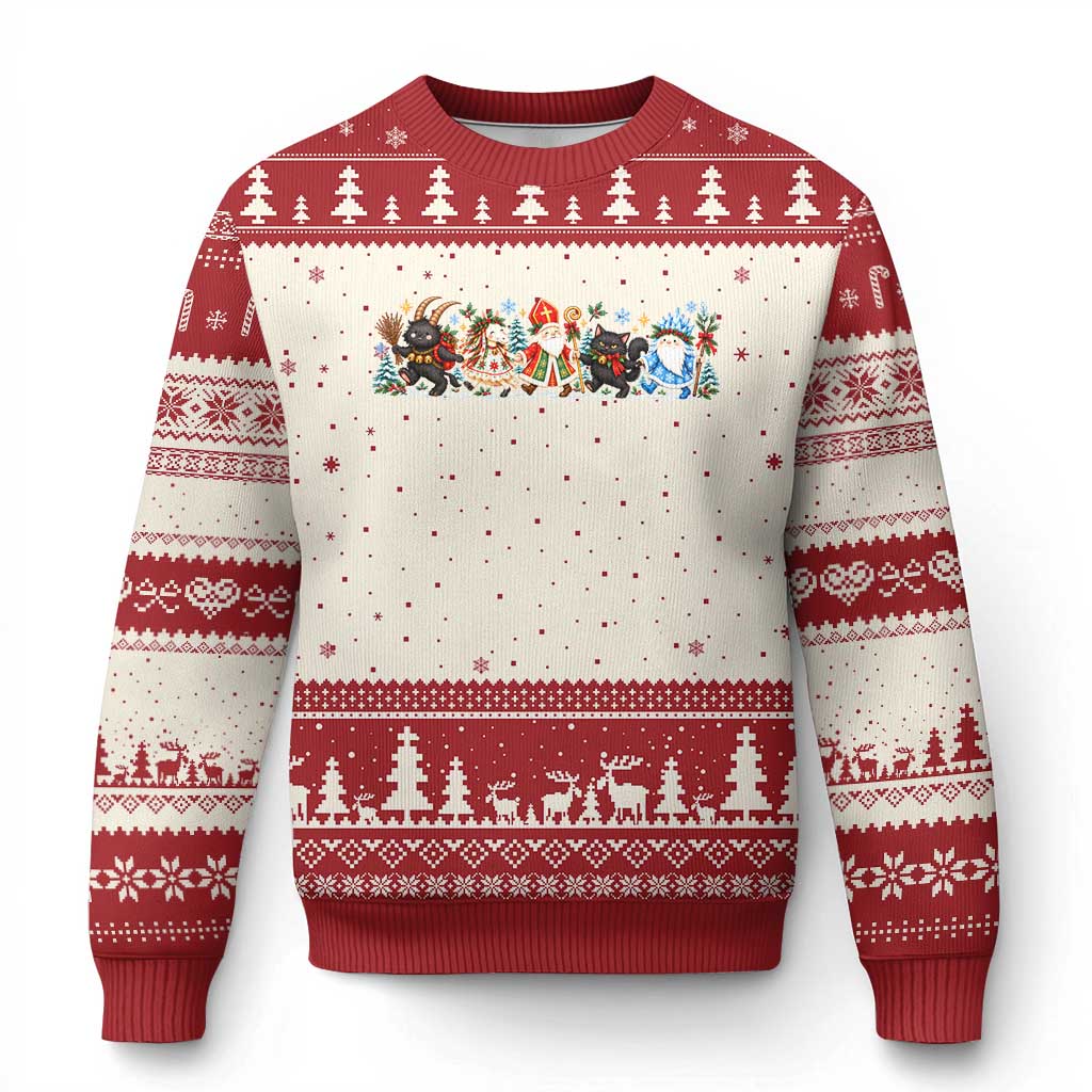 Xmas Folklore Ugly Christmas Sweater Krampus Yule Cat Mari Lwyd Jack Frost St Nick Dark Holiday Graphic