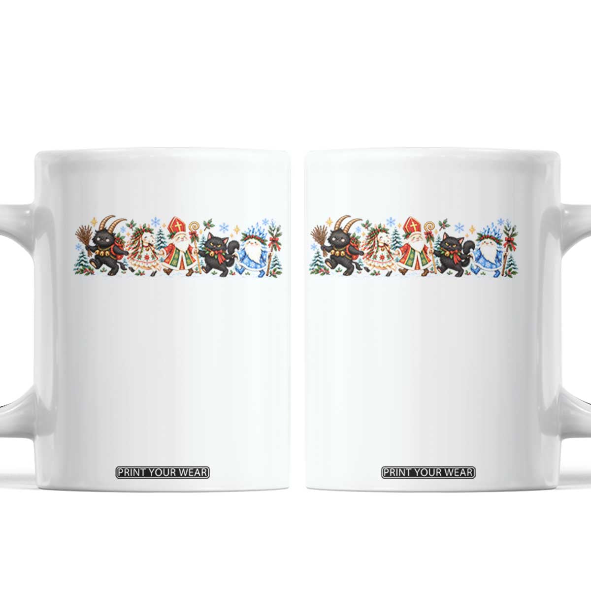 Christmas Folklore Coffee Mug Krampus Yule Cat Mari Lwyd Jack Frost St Nick Dark Holiday Graphic