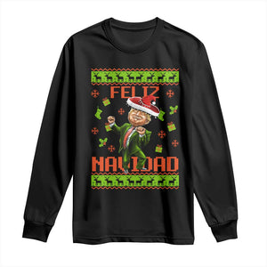 Funny Christmas Trump Long Sleeve Shirt Feliz Navidad Ugly Christmas Sweater Dancing Trump TS10 Black Print Your Wear