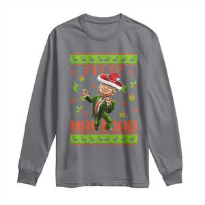 Funny Christmas Trump Long Sleeve Shirt Feliz Navidad Ugly Christmas Sweater Dancing Trump TS10 Charcoal Print Your Wear