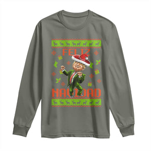 Funny Christmas Trump Long Sleeve Shirt Feliz Navidad Ugly Christmas Sweater Dancing Trump TS10 Military Green Print Your Wear