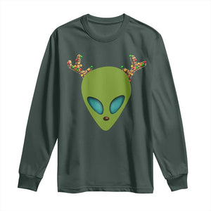 Alien Christmas Long Sleeve Shirt Funny Humans Aren't Real Cute UFO Gift TS10 Dark Forest Green Print Your Wear