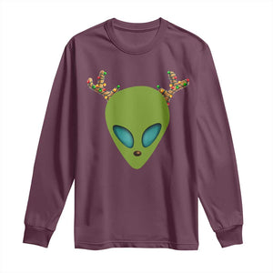 Alien Christmas Long Sleeve Shirt Funny Humans Aren't Real Cute UFO Gift TS10 Maroon Print Your Wear